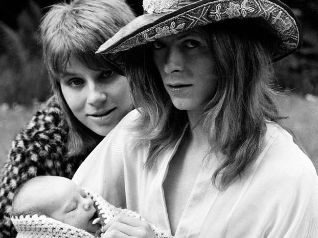 Bowie is pictured on June 29, 1971, with his ex-wife Angie and three week old son Zowie.