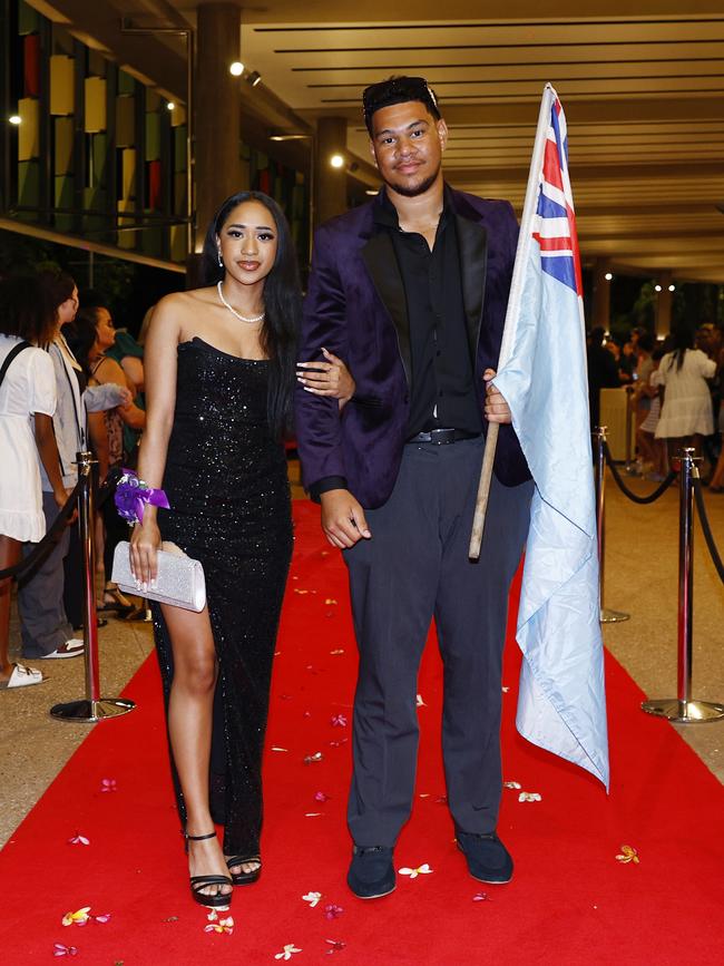 Alena Draunidalo and Immanuel Cokanadela at the Trinity Bay High School formal evening, held at the Cairns Convention Centre. Picture: Brendan Radke
