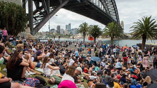 Crowds waited at Dawes Point to view the fireworks last year. Picture: NCA NewsWire / Brendan Read