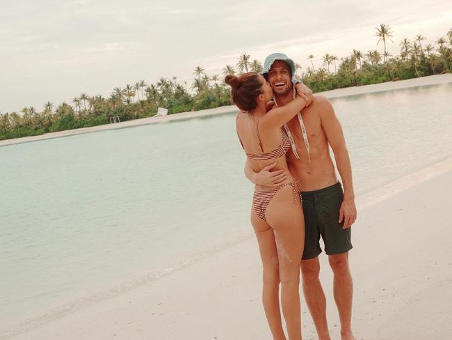 The expecting parents found out they had conceived naturally during their rainy honeymoon in the Maldives in early October. Photo: Insagram/@chloe.fisher.