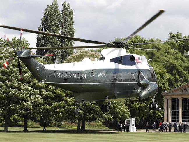 The Marine One helicopter, which landed twice in one day at Buckingham Palace, apparently damaging the grass. Picture: AFP