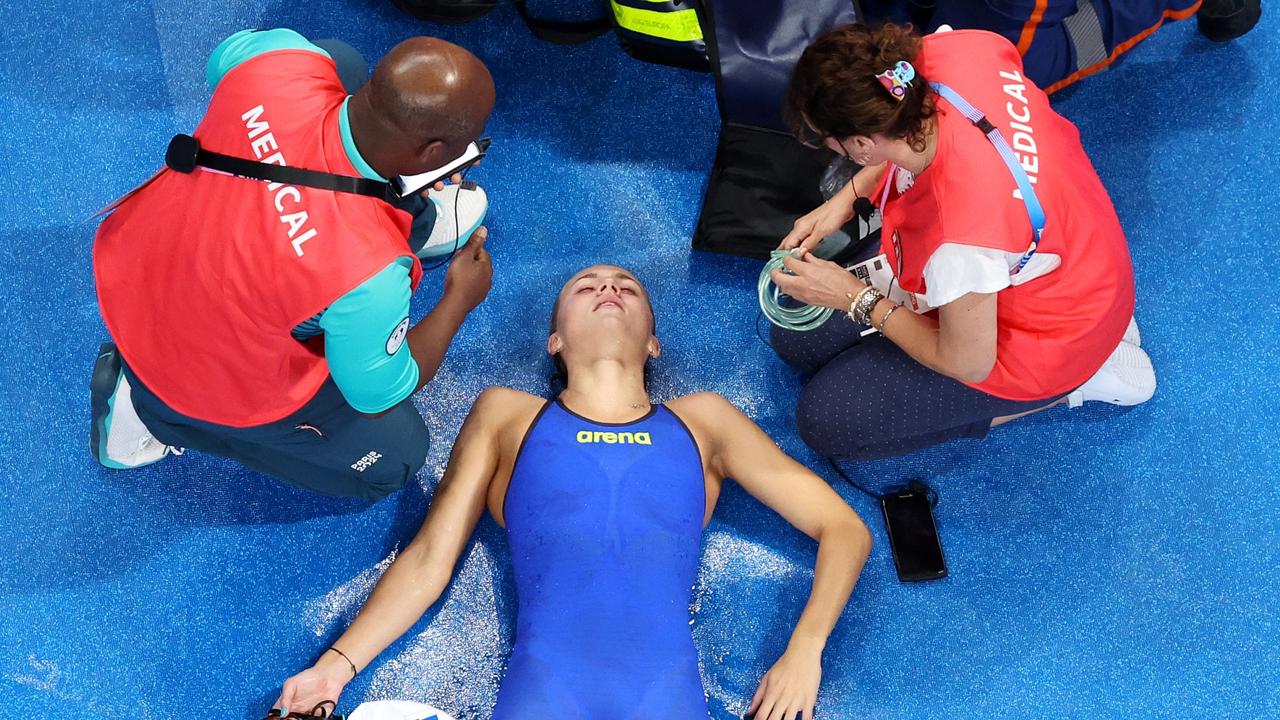 Potocka collapsed poolside after her heat. (Photo by Al Bello/Getty Images)