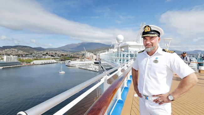 Captain of the Majestic Princess, Dino Sagani, from Italy, has been coming to Hobart on cruise ships for about 20 years. Picture: PATRICK GEE