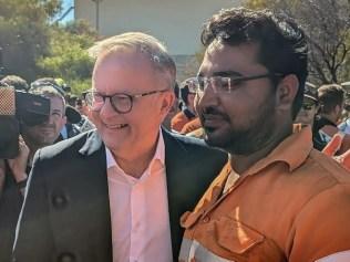 Prime Minister Anthony Albanese with a worker at Whyalla steelworks. Picture: Tim Joy/Newswire