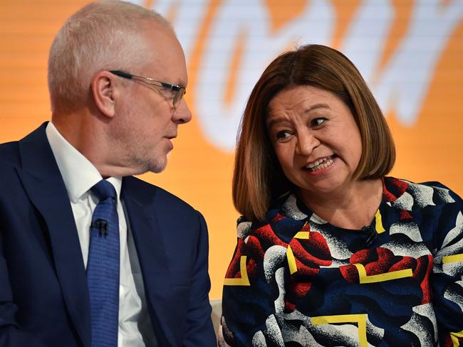 Former ABC Chairman Justin Milne and former Managing Director Michelle Guthrie. Picture: AAP/Joel Carrett