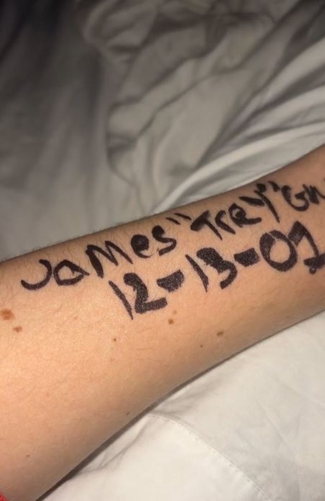 Some have taken to writing their details on their arms before the hurricane hits. Picture: TikTok@trez_100