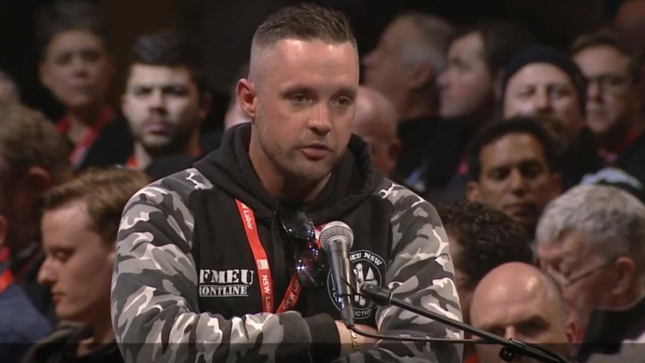 CFMMEU organiser Arron Platt addresses the NSW Labor conference in 2018. Picture: NSW Labor's Facebook page