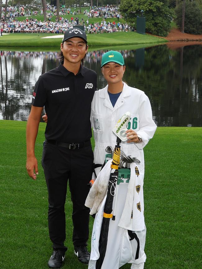 The star brother and sister duo during the par 3 contest. Picture: Getty Images