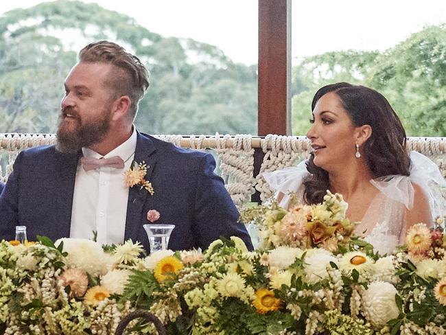 Poppy Jennings and Luke Eglin on their wedding day. Picture: Channel 9