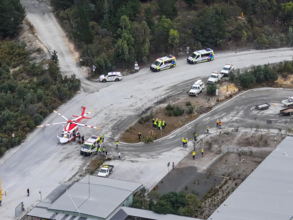 Paramedics, fire trucks and other personnel are at the scene. Picture: NCA NewsWire/ Ian Wilson