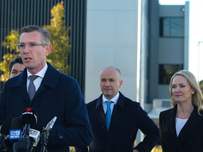 NSW Premier Dominic Perrottet,with Treasurer Matt Kean and Minister for Metropolitan Roads Natalie Ward. Picture: Gaye Gerard.