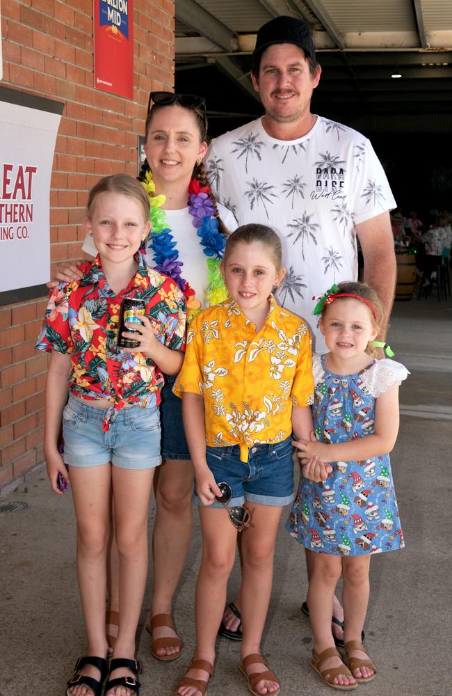Evelyn, Renee, Charlotte, Dan and Layla Windsor from Ooralea at the Hawaiian Christmas Race Day. Mackay Turf Club, Ooralea. Picture: Michaela Harlow