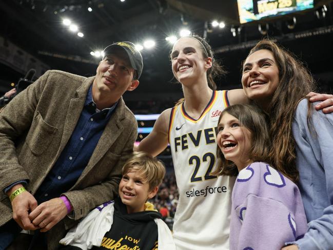 Kutcher and Kunis take their kids to watch a basketball at Crypto.com Arena on May 24. Picture: Harry How/Getty Images