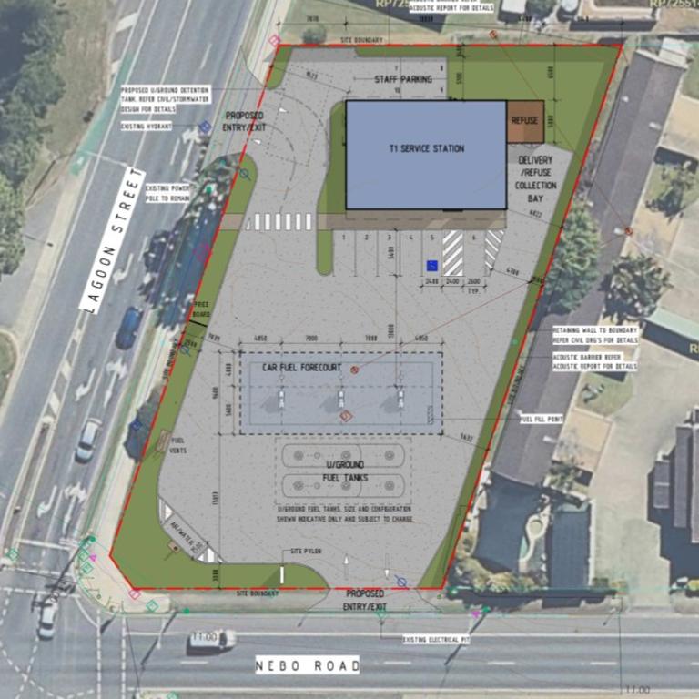 Proposal plans for a new Bruce Highway service station built on 214, 216 Nebo Road and 2 Lagoon Street, West Mackay. Photo: Contributed