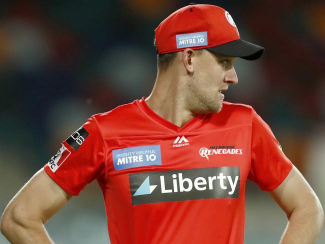 CANBERRA, AUSTRALIA - JANUARY 14: Beau Webster of the Renegades looks on from the field during the Big Bash League match between the Brisbane Heat and the Melbourne Renegades at Manuka Oval, on January 14, 2021, in Canberra, Australia. (Photo by Darrian Traynor/Getty Images)