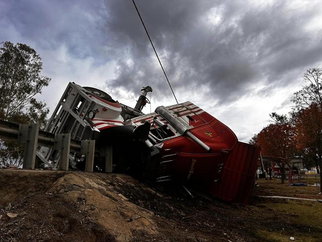 The messy aftermath following a cattle truck crashing near the Warwick CBD (Photo: Chris Munro)