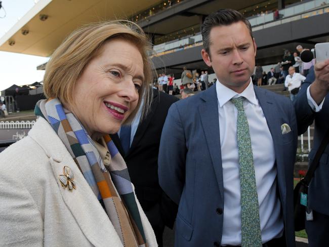Trainers Gai Waterhouse and Adrian Bott are seen after Just Thinkin' wins race 5, the Dulcify Stakes during the Sydney Markets Run To The Rose Day at Rosehill Racecourse in Sydney, Saturday, September 14, 2019.  (AAP Image/Simon Bullard) NO ARCHIVING, EDITORIAL USE ONLY