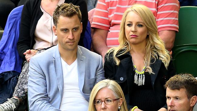 Carrie Bickmore and Chris Walker attend the Australian Open Tennis men’s final together in 2015. Picture: Julie Kiriacoudis