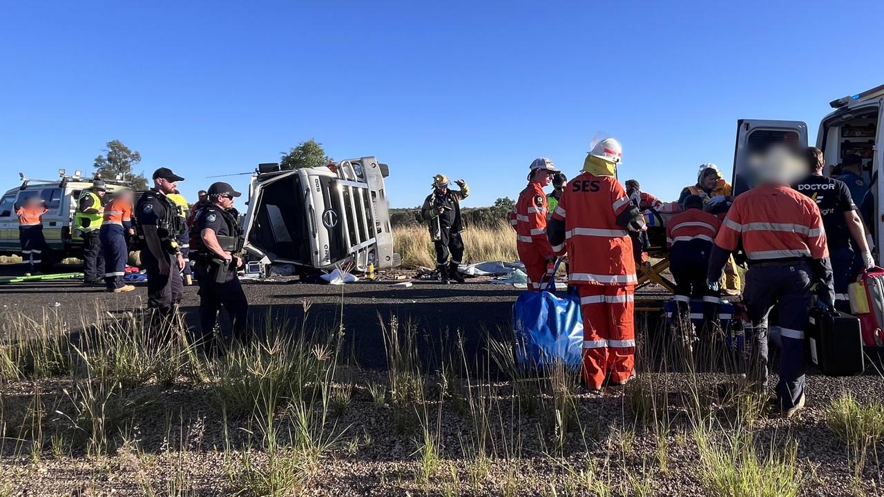 The Roma-based LifeFlight Surat Gas Aeromedical Service (SGAS) aeromedical crew February 17, airlifted a man to hospital following a water truck rollover. Photo: LifeFlight.