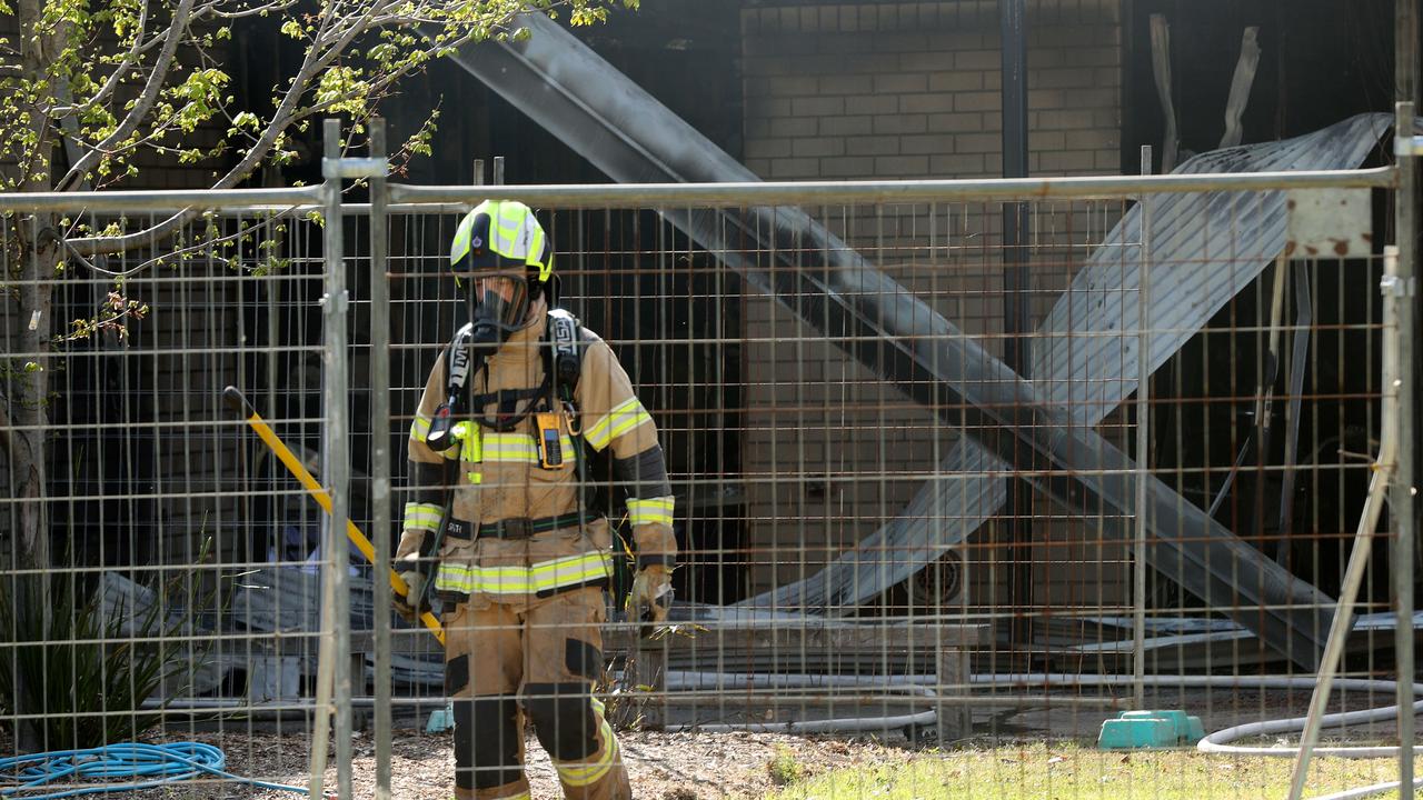 Firefighters returned to Northern Bay College’s Hendy St campus on Wednesday morning. Picture: Alison Wynd.