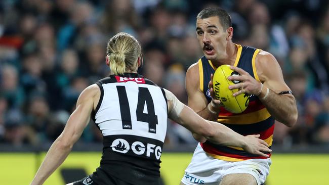 Taylor Walker was quiet, but had horrible delivery from his midfield all night. Picture: Sarah Reed/AFL Photos via Getty Images