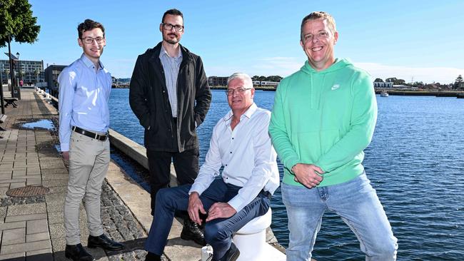 ASC workers going to Pearl Harbor to work on nuclear submarines. (L-R) Mechanical engineer Jacob, nuclear shift test engineer Peter, nuclear radiological control supervisor Steven and nuclear health technician Gary. Picture: NewsWire / Brenton Edwards