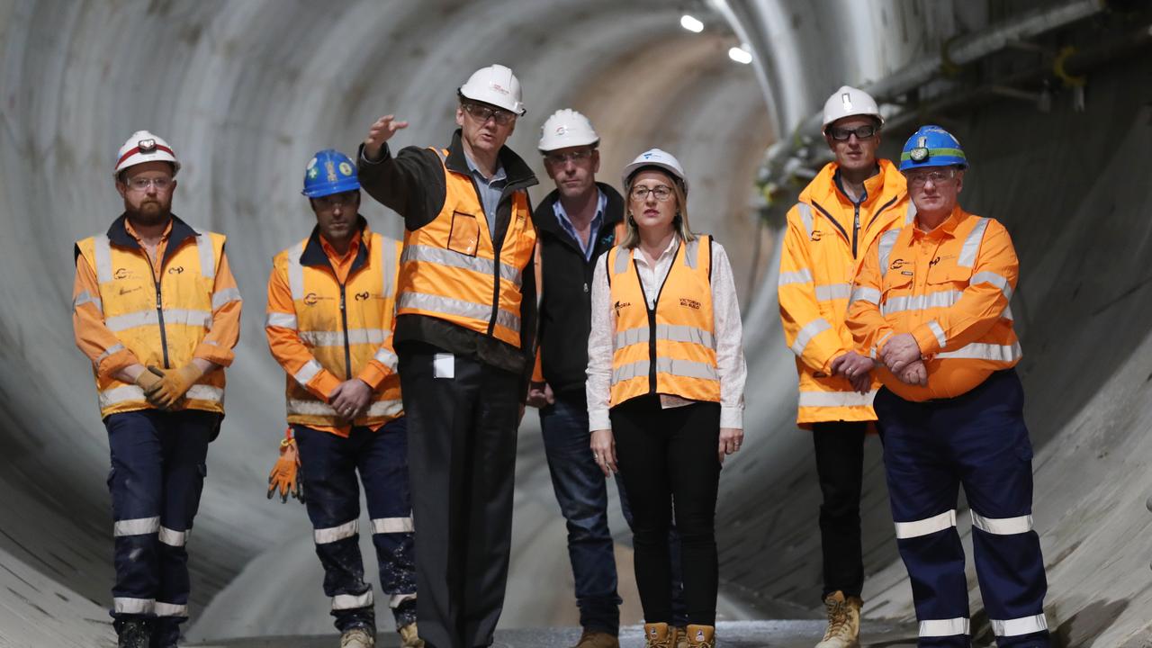 Minister for Transport Infrastructure Jacinta Allan visits the Metro Tunnel site. Picture: David Crosling