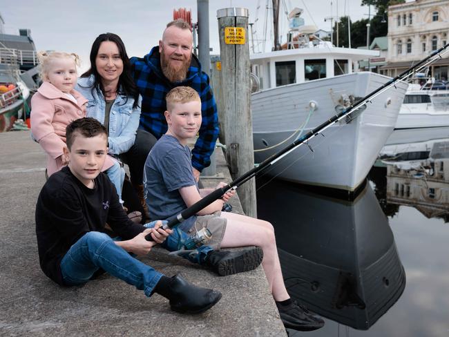 Adam (Salty) Saltmarsh who works in the Salmon industry in Strahan on TasmaniaÃs west coast with his wife Sam and Kids Logan (age 12) Hudson (age 9) and Paisley (age 4)Strahan, Tasmania.07/05/2024photo - Peter Mathew