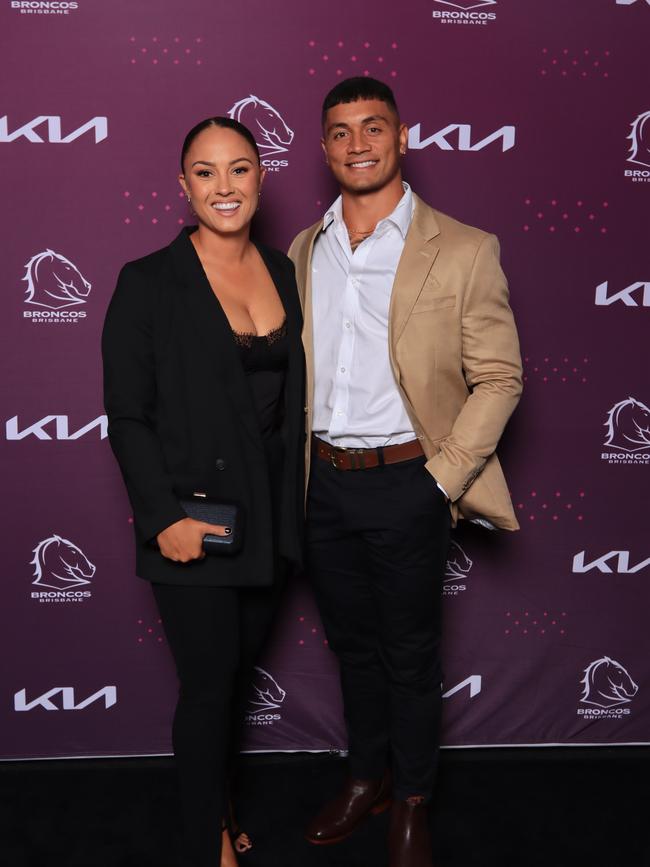 Delouise and Jaya Hoeter at the Brisbane Broncos’ season launch at Water’s Edge, Hamilton. Picture: David Clark