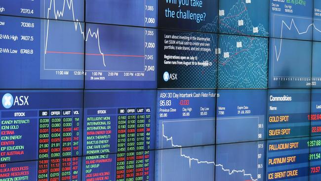 SYDNEY, AUSTRALIA - NewsWire Photos JUNE 29, 2023: Screens at the Australian Stock exchange, ASX. Sydney CBD.Picture: NCA NewsWire / Damian Shaw