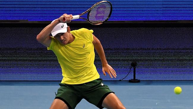 Alex de Minaur lost in straight sets to Russia’s Daniil Medvedev at the ATP Cup. Picture: Muhammad Farooq/AFP