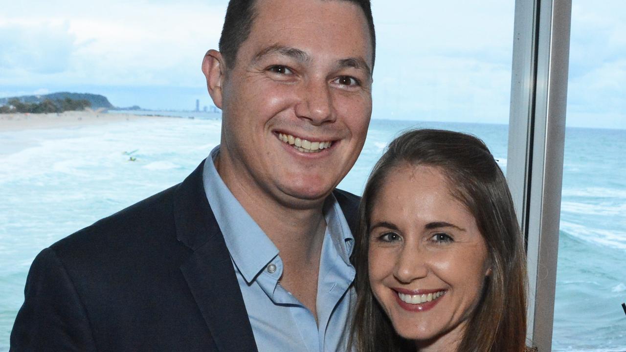 Jon and Lisa Quayle at launch of Swell Sculpture Festival at Currumbin SLSC. Pic: Regina King