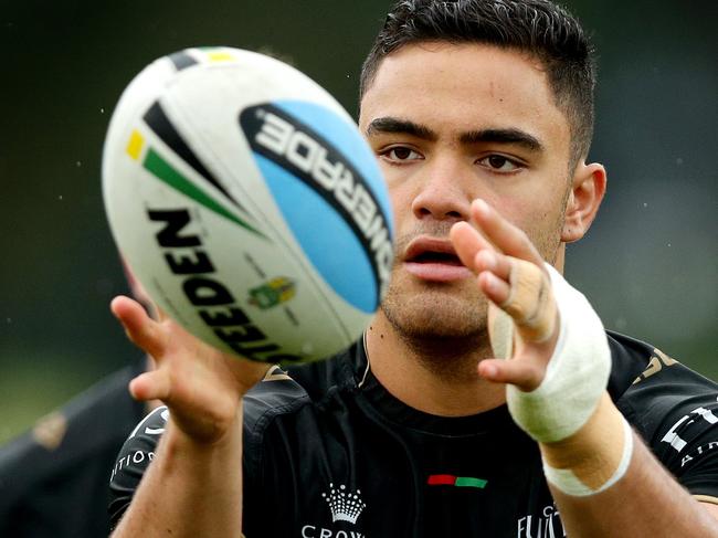 Rabbitoh's Dylan Walker takes a pass during a training session for the South Sydney team at Redfern Oval .Picture Gregg Porteous