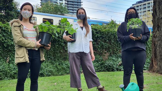 Gardeners Jacqui Wong, Clara Daley and Rin Mittal want to create a new community garden in the heart of Stonnington. Picture: Supplied.