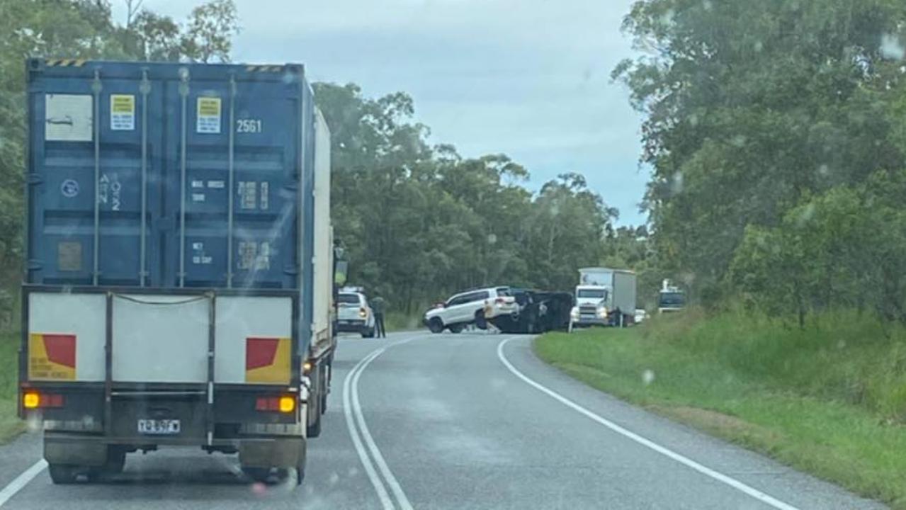 Aftermath of caravan crash on Bruce Highway, near Koumala on May 29, 2025 around 11am. A caravan rolled and is blocking traffic. Picture: Janelle Axiak/Facebook