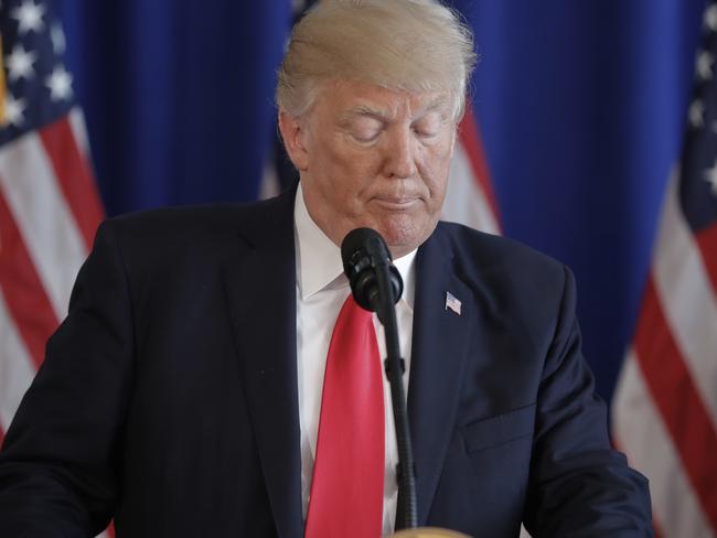 President Donald Trump pauses while speaking about Charlottesville. Picture: AP