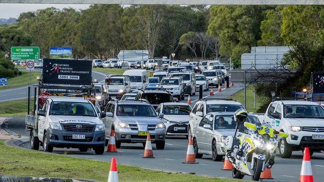 Big lines of cares attempting to cross the border at Bilinga. Picture: Jerad Williams