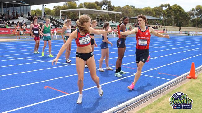 Charlotte McAuliffe during the 4x100m relay. The rising star had an outstanding meet. Picture: Athletics SA