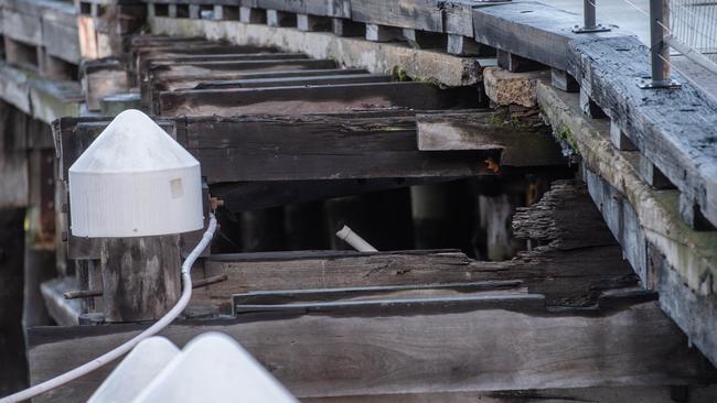 Parts of the damaged pier. Picture: Jason Edwards