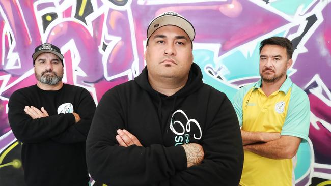 Steve Henry, Esuarve founder Joseph Te Puni-Fromont, and Jeremy Rodgers at their Ormeau base. Picture: Glenn Hampson.