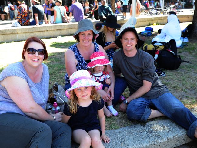 Joady Taylor, Katrina and Ben Hetherington and chilren Erin, 5, and Clara, 3, at the Manly Jazz festival in 2013. Picture: Virginia Young