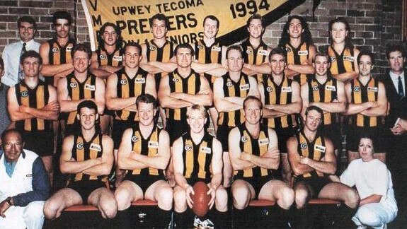 Upwey Tecoma senior premiers, 1994, coached by David Noble (front, centre). Picture: Facebook