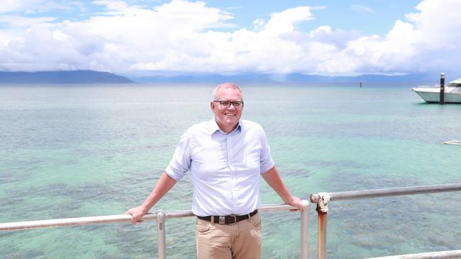 Prime Minister Scott Morrison at Green Island, off the coast of Cairns. Picture: Brendan Radke