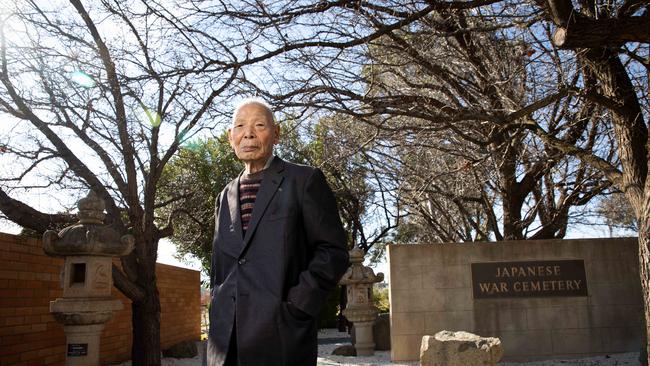 Teruo Murakami at the Japanese War Cemetery in Cowra. Picture: Renee Nowytarger/The Australian