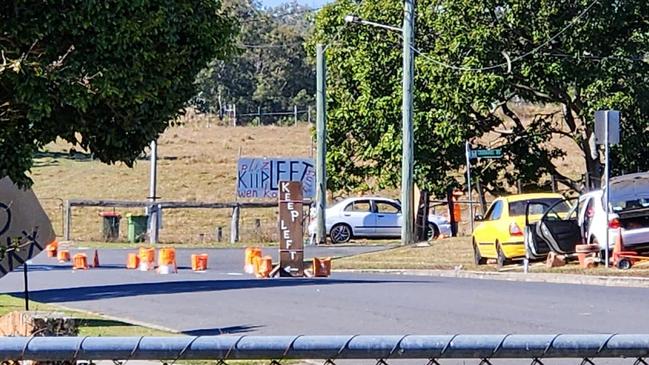 A Yamanto man randomly paints his own, lookalike Council road markings after issues with long verge grass. Picture: Reddit