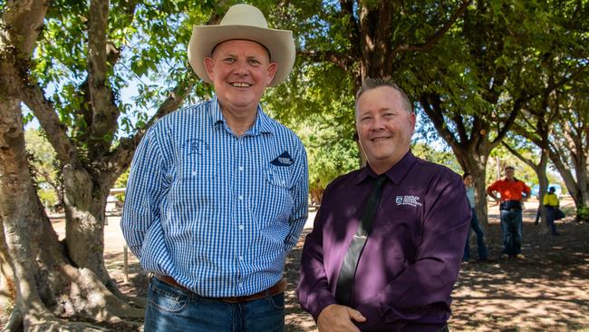 Vice-chancellor of Charles Darwin University Scott Bowman and CEO TAFE Michael Hamilton after the Federal Government announced a 3.5m Technical Trades Training Centre at the CDU Katherine rural campus. Picture: Pema Tamang Pakhrin