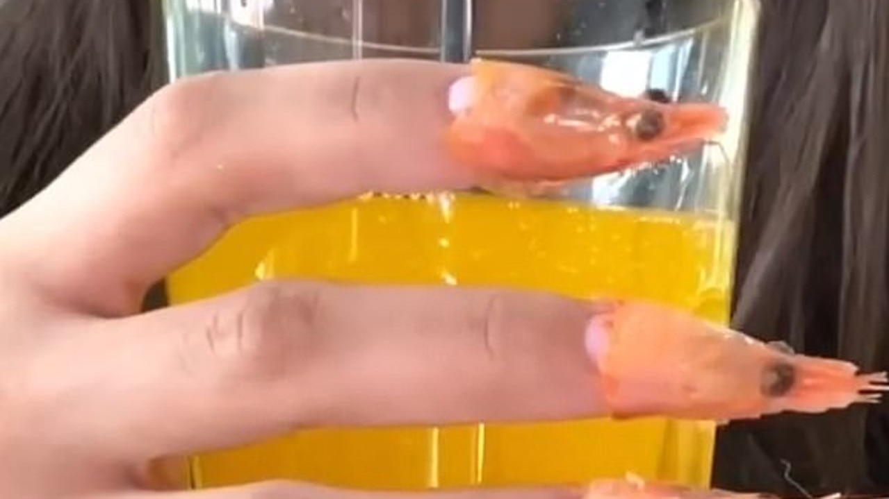 A Russian salon has come under fire for using prawn heads in a new nail design. Picture: Supplied