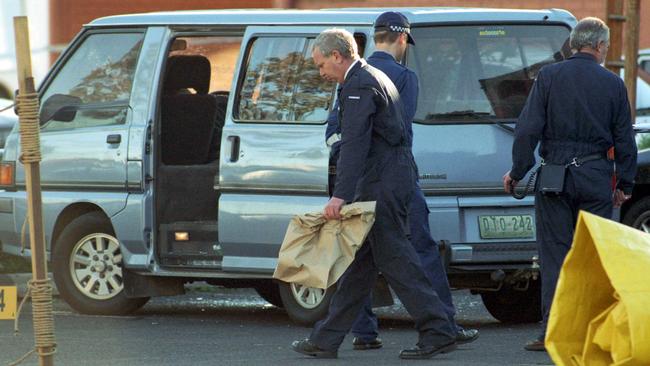 The grisly murder scene of Jason Moran and Pasquale Barbaro, shot dead in front of Moran’s children.