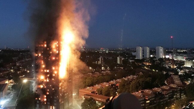 A huge fire engulfs the 24-storey Grenfell Tower in West London. Picture: Getty Images