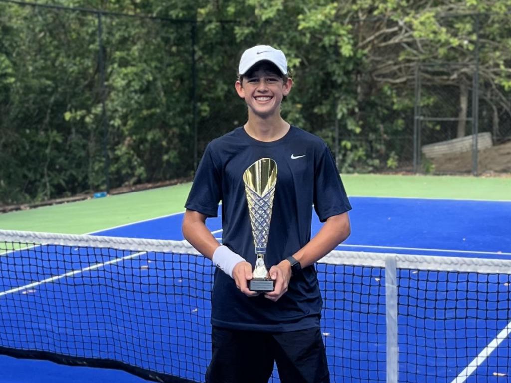 Mackay Tennis Club's Josh Wilson pictured with the Anne Huddlestone Sportsmanship Award for the 2023 Rod Laver Nationals. Picture: Supplied.